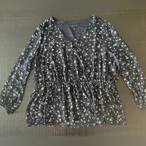 Lane Bryant blue floral career chiffon blouse SZ 22